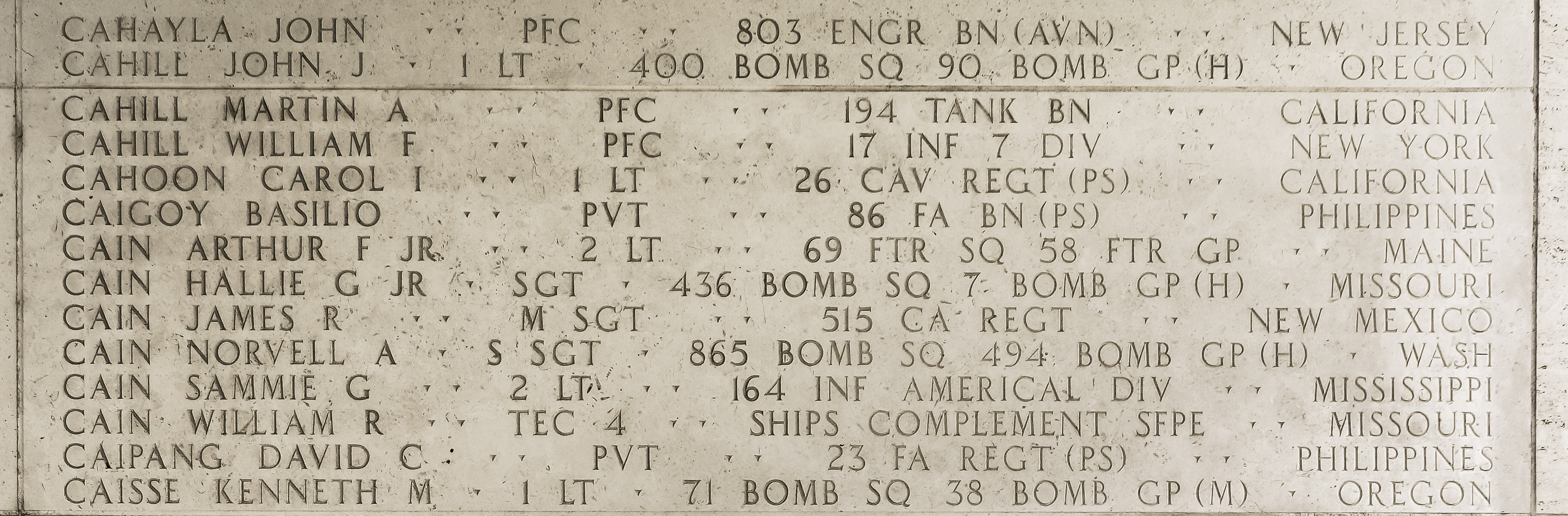 Kenneth M. Caisse, First Lieutenant